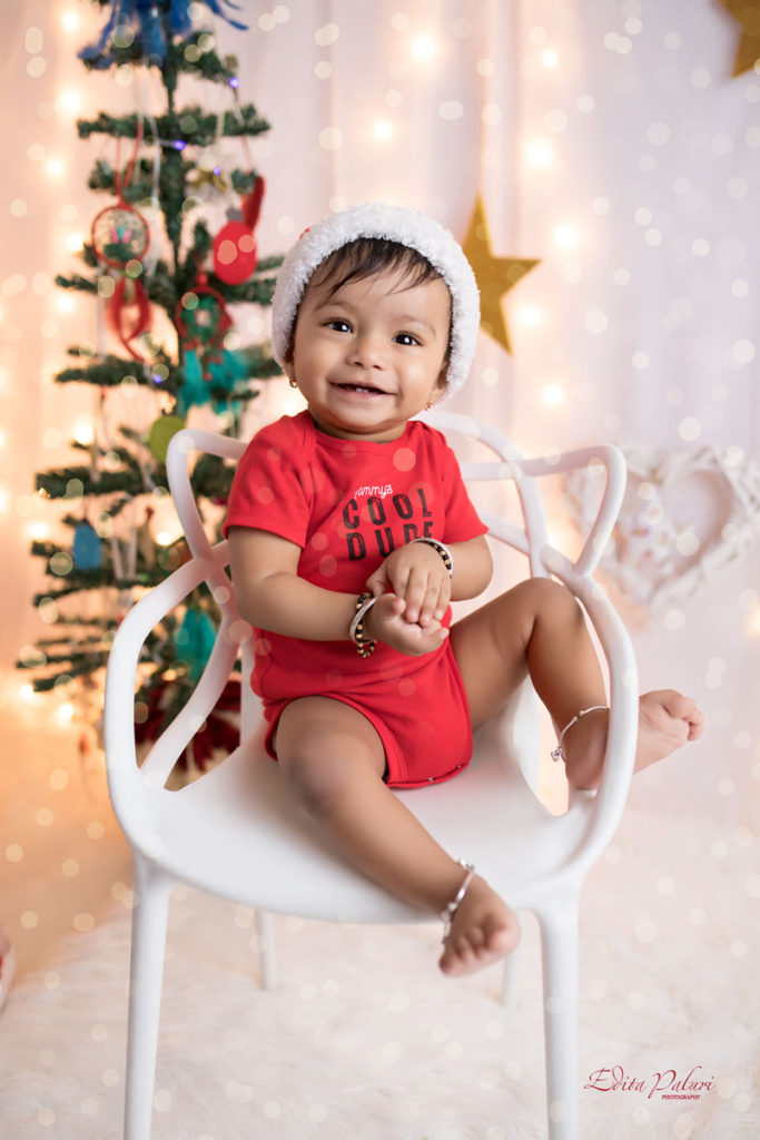 10 months baby boy pictures in Christmas time fun in Pune