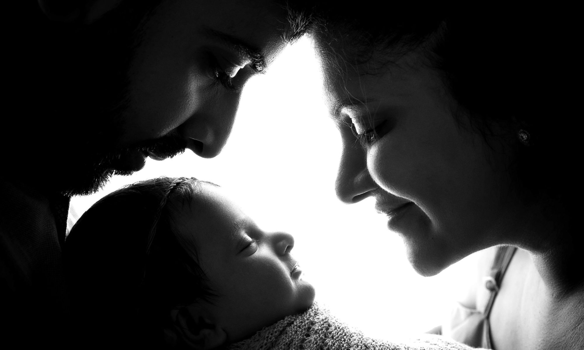 Black and white family silhouette