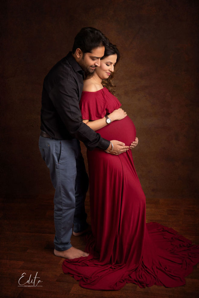 Maternity fine art couple photo shoot at studio