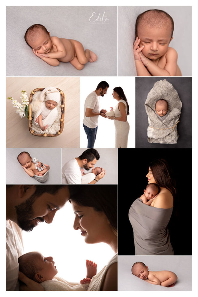 Newborn baby boy photo shoot in neutral colors