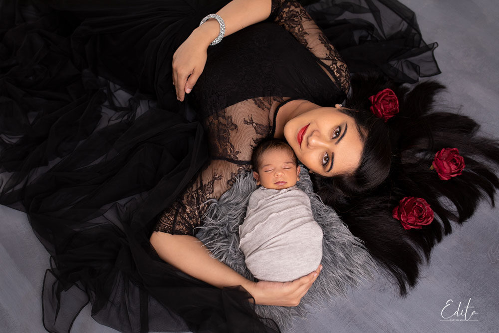 Aerial mother and newborn baby photography in Pune