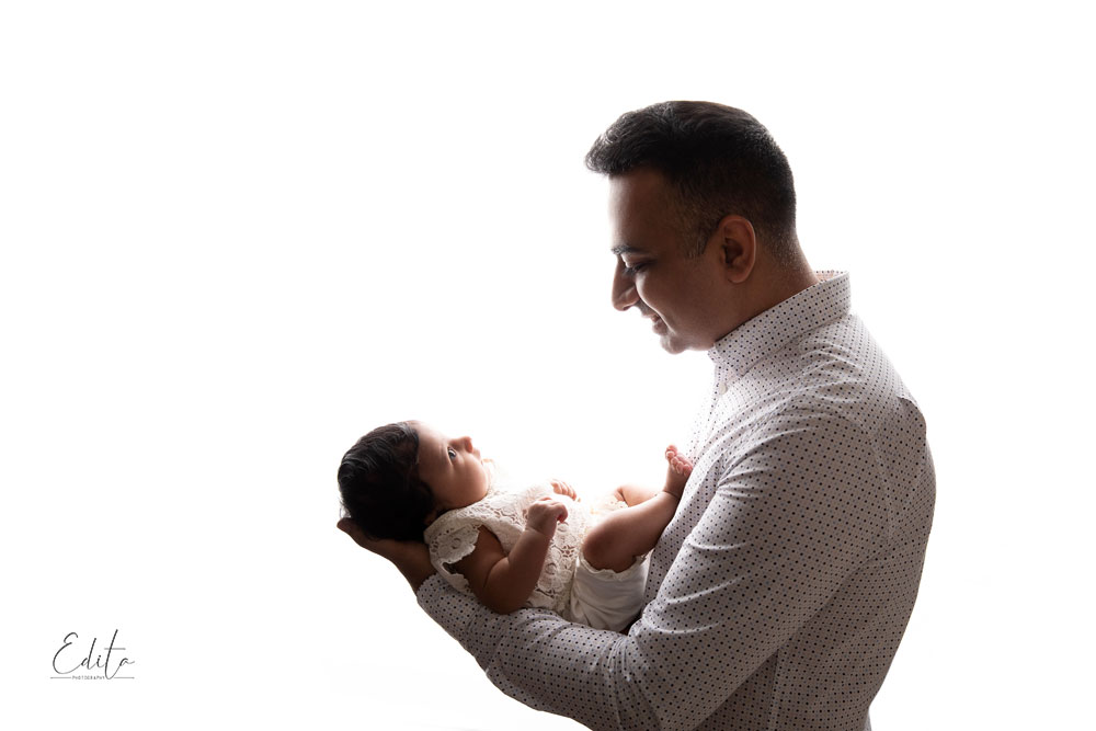 Dad and baby daughter photo shoot in India. Happy father's day