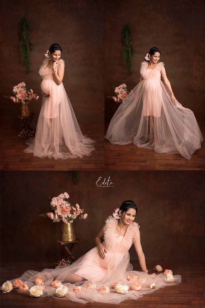 Peach pregnancy gown for photo shoot by Yulia Soloveva Collection