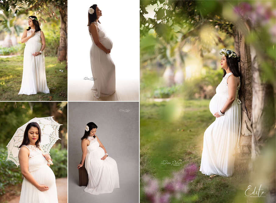 White gown for pregnancy photoshoot by Yulia Soloveva collection