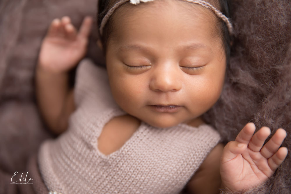 Newborn indian baby milestone photo shoot. Close up by Edita photography