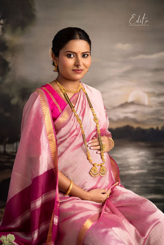 ravi varma inspired saree maternity photo shoot in Pune