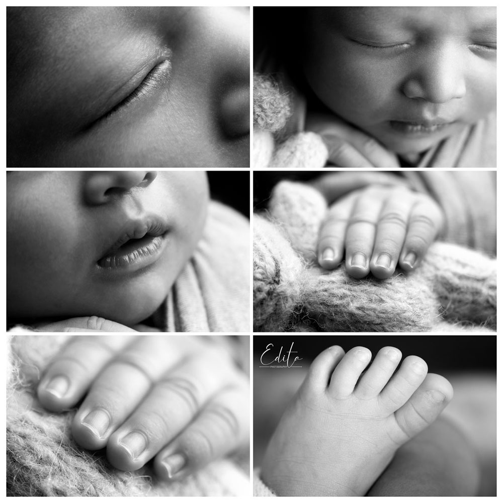 Indian newborn baby tiny details photos collage