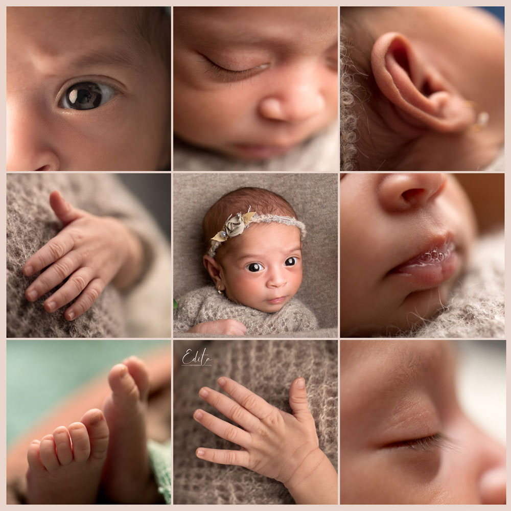 Newborn baby girl amazing close-up photos