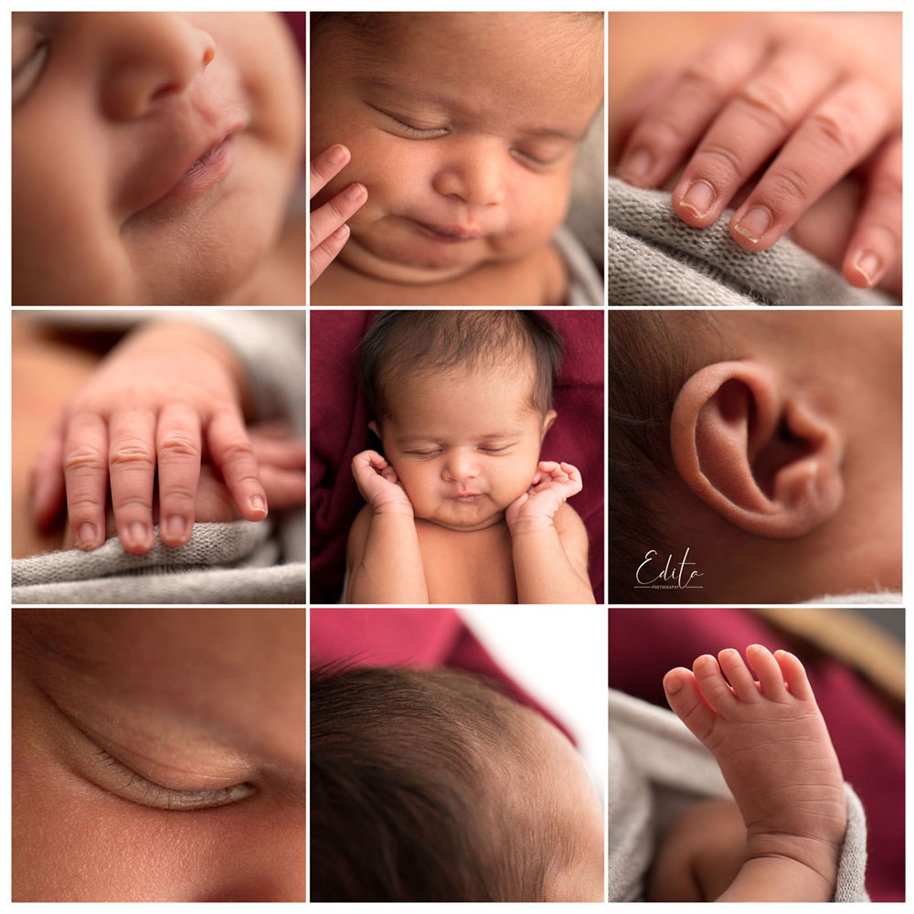 Newborn baby close-up photos collage Pune