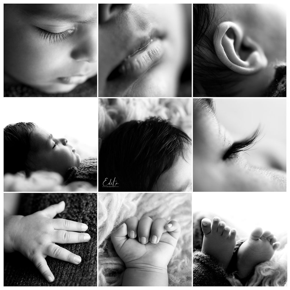 Baby close-up photos in black and white