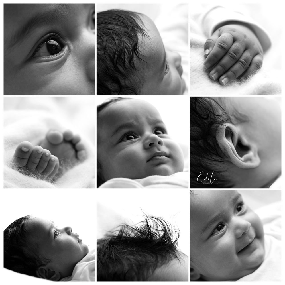 Baby close-up photos collage macro