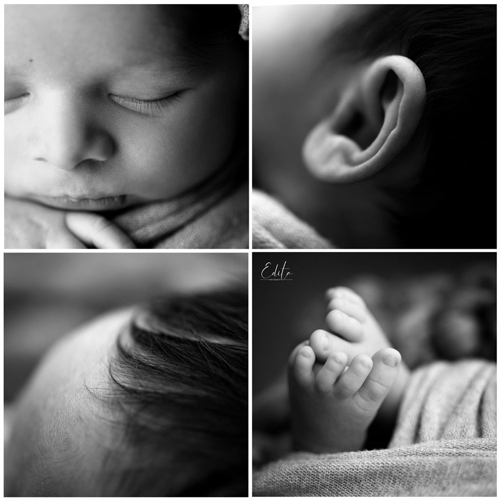 Black and white baby close-up photos