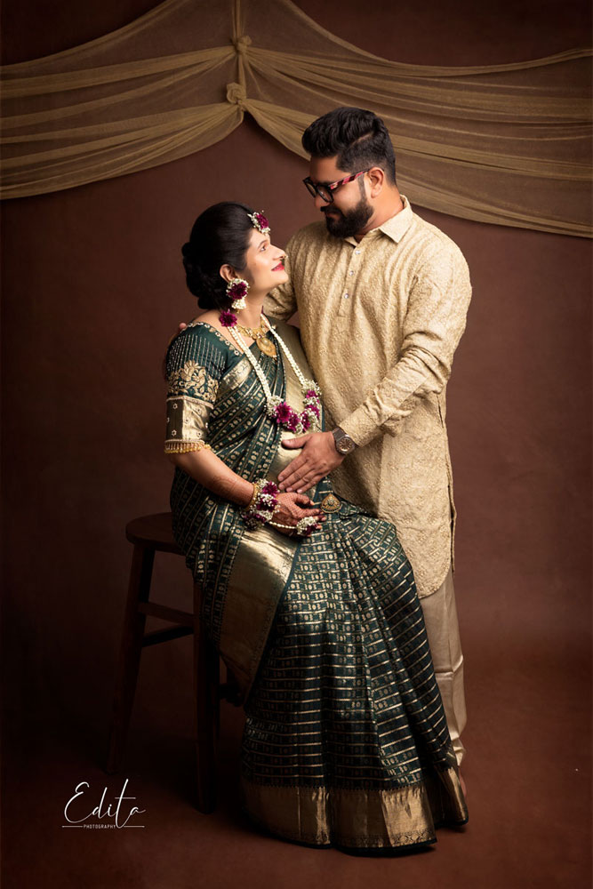 Expecting couple photo in indian traditional attire